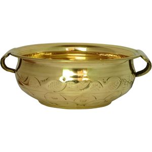 PARIJAT HANDICRAFT <b>16</b> Inch Embossed Brass Urli Designer Flower Pot for Home Decor Traditional Table Top Bowl Party Supplies - Product Image 4