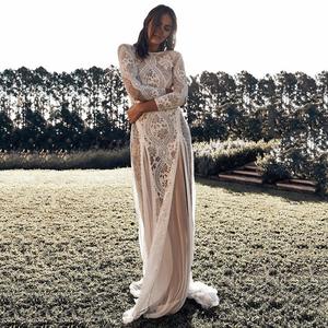 Abito da sera elegante in pizzo Boho con maniche lunghe lunghe lunghe fino al pavimento <span class=keywords><strong>per</strong></span> matrimoni e feste - Product Image 2