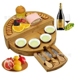 Plateau à fromage en bambou rond pliable, planche à fromage en bois massif avec couverts, plateau à fruits, planche à pain - Product Image 4