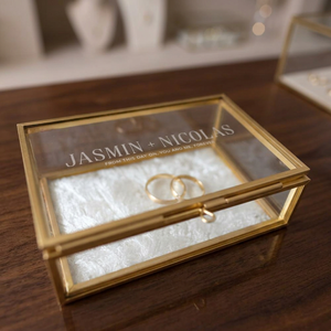 Rectangular Glass <b>Storage</b> <b>Box</b> With <b>Lid</b> Engraved Minimalist Design For Wedding Rings <b>Storage</b> - Product Image 3
