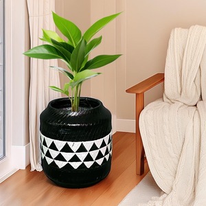 Indoor Planter Decorative Flower Pot <b>Home</b> Decor Living Room <b>Office</b> <b>Desk</b> Tabletop Greenery Holder Stylish Black <b>White</b> Accent - Product Image 2