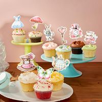 Wonderland Cupcake Toppers Bowl Key Clock Fairy Eat Cupcake Picks voor Tea Party Baby Shower Kids Girls Birthday Party Supplies