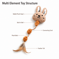 Jouet pour chat en peluche lapin avec clochette et plume, OEM ODM, jouet interactif pour chat pour marque privée, vente en gros