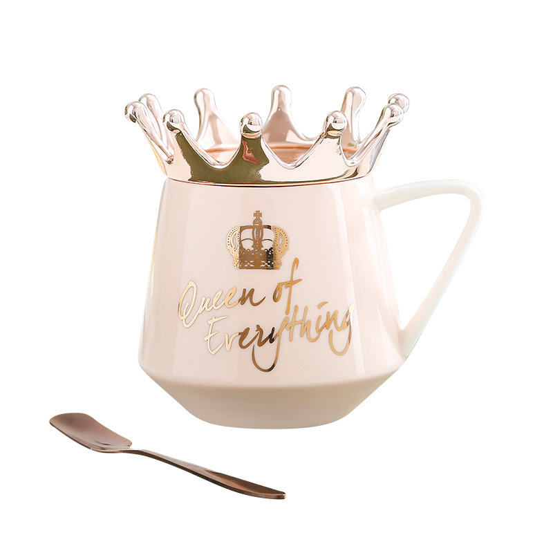 Creative Crown Ceramic mug Cute Coffee Mug Milk Cup with gold lids