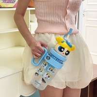Gobelet à paille portable haut de gamme pour femmes Powerpuff Girls, avec infuseur à thé, grande tasse à glace, design mignon, multi-usages