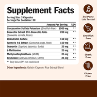 Cápsulas Veganas de Glucosamina, Condroitina, Sulfato de Cúrcuma y MSM de Marca Privada, Suplemento para el Soporte de la Comodidad y Movilidad del Cartílago y las Articulaciones