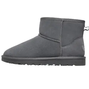 Botas de neve femininas para inverno, botas de pelúcia grossa com dedo do pé redondo, confortáveis, clássicas, design personalizado, grossa, para inverno, cinza, venda no atacado