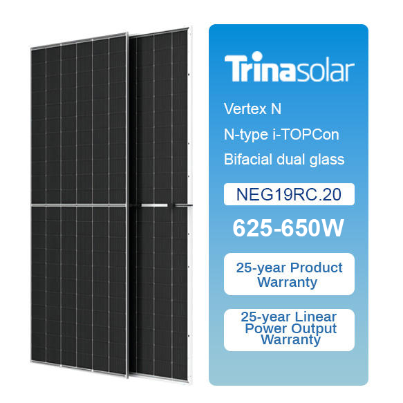 Trina Solar Panels Tsm-neg19rc.20 Vertex Bifacial N-type Photovoltaic Panel N Type 585W 590W 600W 610W Solar Module