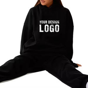 Vente en gros d'usine, sweat-shirt pour femmes surdimensionné à épaules tombantes, logo personnalisé, pull sans cordon, sweat-shirt ample pour femmes - Product Image 6