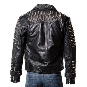 Veste en cuir noire d'hiver pour garçons, veste de motard en cuir d'agneau marron OEM pour hommes, veste de moto en cuir véritable pour hommes - Product Image 3