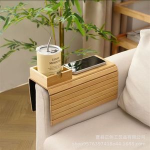 Plateau d'accoudoir de canapé en bambou avec porte-gobelet, table d'appoint pliable avec rangement pour salon et usage domestique - Product Image 1