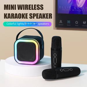 K12 Speaker Mini portabel, pengeras suara Karaoke nirkabel semua dalam satu dengan 2 mesin mikrofon dinamis untuk pesta rumah KTV bernyanyi - Product Image 3