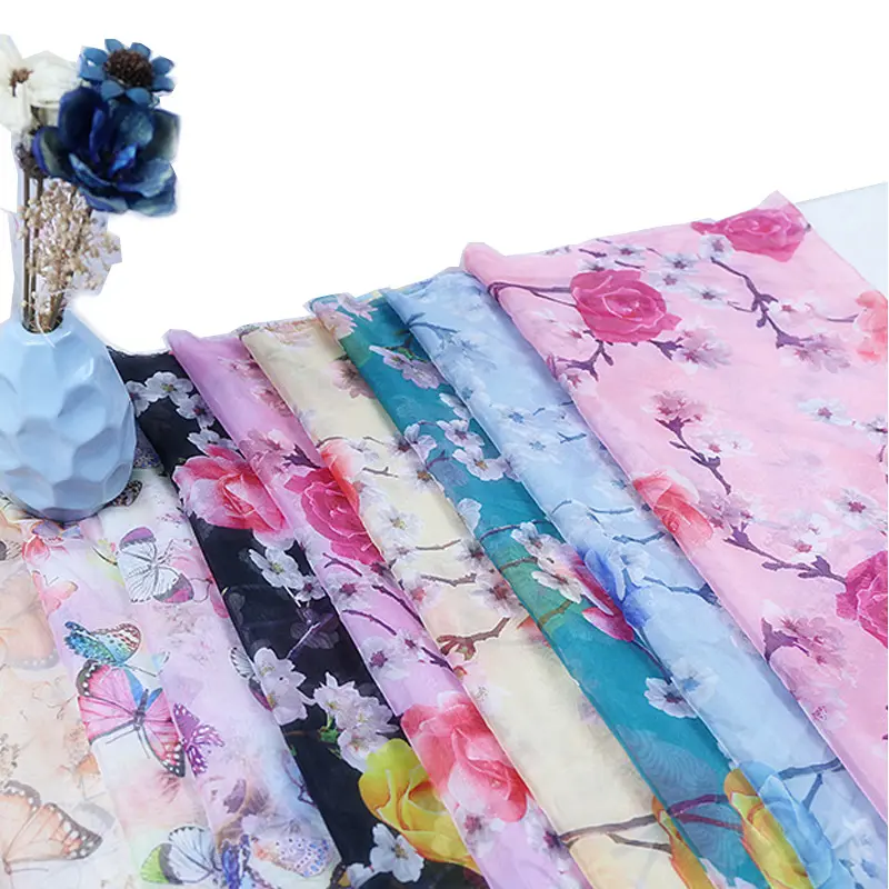 Approvisionnement d'usine 30D doux soyeux Chine style encre tissu en mousseline de soie imprimé pour les vêtements