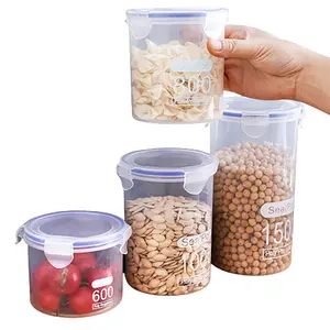 Kotak penyimpan makanan kering transparan, kotak penyimpanan gandum plastik dengan tutup untuk dapur