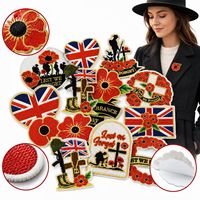 Lot de patchs brodés thermocollants et à coudre, motifs Coquelicot, Union Jack, Croix et drapeau rouge, pour couronnes commémoratives