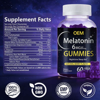Gommes à la mélatonine 6 mg par portion, saveur naturelle de baies, végétaliennes, aide au sommeil, 60 unités, complément alimentaire, marque privée OEM, en vrac, pour adultes
