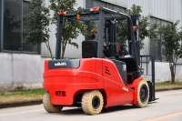 Chariot élévateur contrepoids électrique au lithium MiMA MK25 de 2,5 tonnes à quatre roues, mât bi-étages, pneus pleins, latéralité hydraulique en option