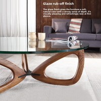 Table basse ronde minimaliste nordique en bois massif avec plateau en verre trempé pour salon, petit appartement, mobilier de maison, modèle CJ108