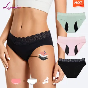 Custom Logo Lace Colorful Leak Proof Reusable Teens Cotton Period Panties For Women Menstrual Biological