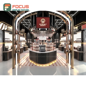 Vitrine d'angle personnalisée pour café avec étagères en verre et finition bois mat – Meuble de présentation pour café - Product Image 1