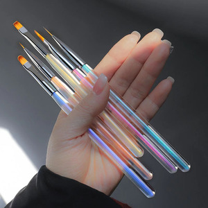 Lot de pinceaux à ongles personnalisables avec manche transparent irisé, poils non-chuteants et très élastiques, pour la vente en gros et le commerce de détail de produits de beauté - Product Image 1