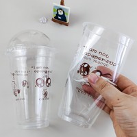 Gobelets jetables en plastique arrondis pour Boba, Pudding, Milkshake, Thé au lait, Matcha, Jus – 16oz, 22oz – Gobelets à emporter avec couvercle