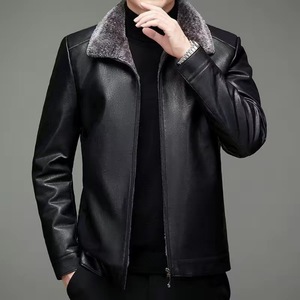 Liquidación: Chaqueta de invierno de una pieza para <span class=keywords><strong>hombre</strong></span>, estilo ejecutivo, <span class=keywords><strong>con</strong></span> solapa de piel, cálida, para <span class=keywords><strong>hombre</strong></span> de mediana edad, de piel de oveja. - Product Image 1
