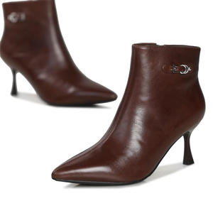 <span class=keywords><strong>Bottines</strong></span> élégantes pour femmes en <span class=keywords><strong>cuir</strong></span> véritable, talons hauts pointus avec boucles, bottes à la mode à talons moyens pour femmes - Product Image 3