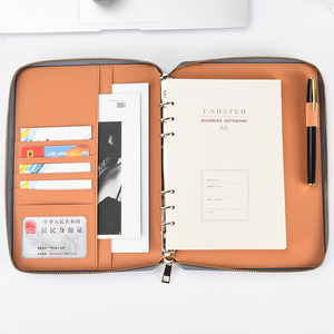 Porte-cartes multifonctionnel personnalisé, porte-documents en cuir zippé, format A5, bon prix, sac pour ordinateur portable, imperméable, grand carnet de notes - Product Image 1
