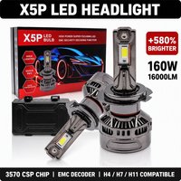 Nouvelles ampoules de phares de voiture FSYLX X5P K13 LED H7 360 H11 H4 HB3 HB4 9012, kit de feux antibrouillard auto 160W haute puissance avec tubes de dissipation LED