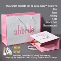 Sac en papier rose de couleur de marque de fond fabriqué en usine impression Logo Design ruban poignée sac à provisions
