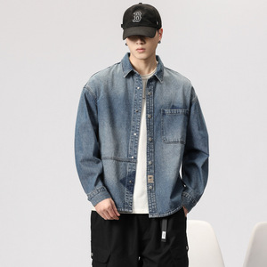 Veste décontractée en denim lourd de style américain pour homme, nouvelle mode printemps-automne, marque élégante, travail ample, grande taille, chemise d'automne - Product Image 1