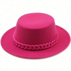 In Stock Cheap Price 100% Wool Felt Women Fedora Felt Hat Wide Brim Fedora Hats With Chain - Product Image 1