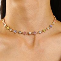 Kalung Zirkon Bunga Terlaris Lintas Batas untuk Wanita, Rantai Bambu Ringan Mewah, Sporty, Bertabur Penuh, Fashionable Kelas Atas