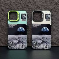Coque de téléphone tendance en argent coloré motif paysage lunaire pour iPhone 16 15 Pro Max 14 Plus 13 12 – Coque arrière de protection élégante pour homme