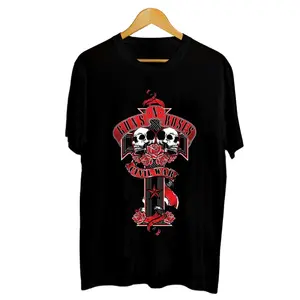 Guns N 'Roses Camisas para hombres Cool Streetwear Camisas de algodón Hombres negros Estilo popular Estilo 3D Música divertida Camisa de Rock