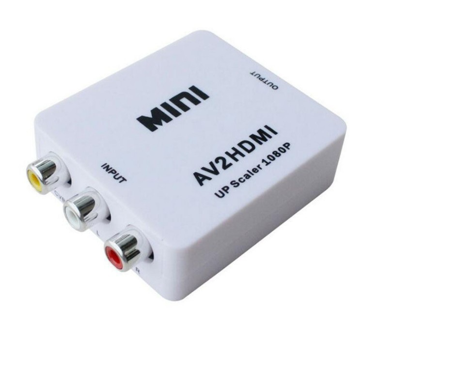 small white box mini HDMI2AV av2hdmi hd video 1080p CVBS mini 3 RCA AV to HDMI converter adapter audio tv