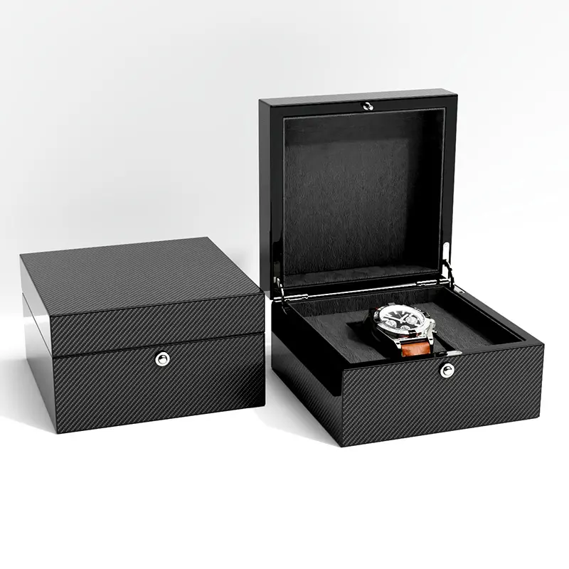 Black Gloss Watch Winder Case Manufacture Custom Logo Printed Watch Display Luxury Wooden Watch Box