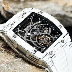 SANYIN Premium blanc en Fiber de carbone montre marque personnalisée volant Tourbillon squelette montre mécanique Tonneau pour hommes - Product Image 1