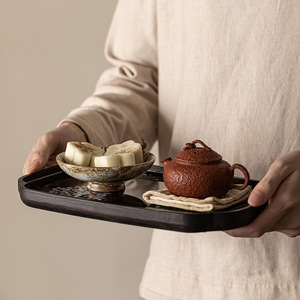 Qingshan Hutong Bamboo <b>Tea</b> <b>Tray</b> With Floral Design For <b>Tea</b> Set And Snacks Serving <b>Tray</b> 30cm Round And Oval Shapes - Product Image 4