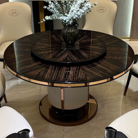 Ensemble de salle à manger en cuir véritable, style italien moderne, table à manger de luxe, meubles de salle à manger ronds pour villas