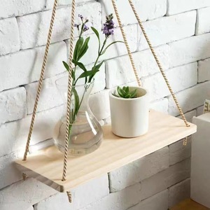 Wooden Hanging <b>Shelf</b> Natural Wood Color <b>Wall</b> <b>Mounted</b> Display Rack Nordic Style Rectangle Single Layer <b>Shelf</b> For Home Decor - Product Image 2