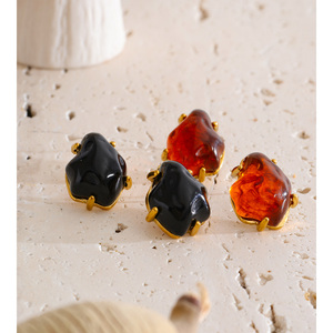 JINYOU 223 Orecchini a Perno con Resina Ambrata Irregolare in Acciaio Inossidabile Placcato Oro, <span class=keywords><strong>Gioielli</strong></span> da Regalo - Product Image 4