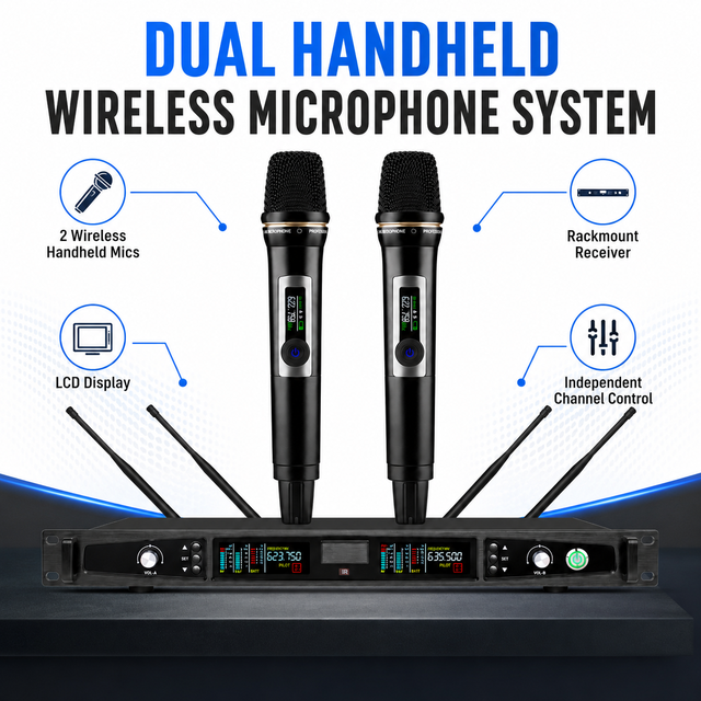 AT102S-2 Professional 2 Channel UHF True Diversity Wireless Microphone System Stage Performance Show Sound Wireless Mic