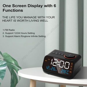 Réveil numérique en gros avec radio FM, haut-parleur Bluetooth, double ports de charge USB, détection de température, fonction Snooze, idéal pour chambre d'hôtel - Product Image 3