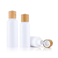 Botol Plastik Perawatan Kulit Kosmetik Alami Baru, Botol Lotion PET Hitam Dengan Tutup Cakram Bambu