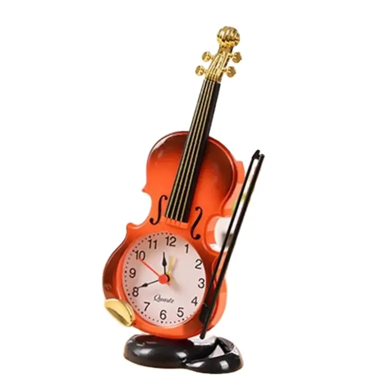 2 Colors Creative Instrument Table Clock Student Violin Gift Home Decor Fiddle Quartz Children Alarm Clock Desk Plastic Craft