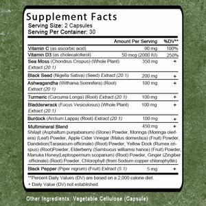Cápsulas de Musgo Marino con Aceite de Semilla Negra, Ashwagandha, Jengibre, Raíz de Bardana, Mejora el Sistema Inmunológico, Mejora la Salud - Product Image 2