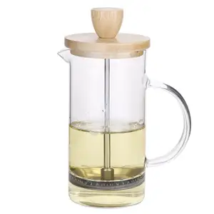 무료 샘플 물 주전자 붕규산 유리 프렌치 프레스 대나무 뚜껑 프렌치 프레스 커피 머그잔