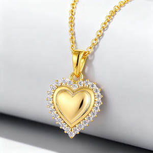 थोक में सोने की प्लेटेड मोइससानाइट पेलेंट हार्ट हार 925 स्टर्लिंग चांदी के अच्छे गहने पहनने वाली महिलाओं के लिए - Product Image 3